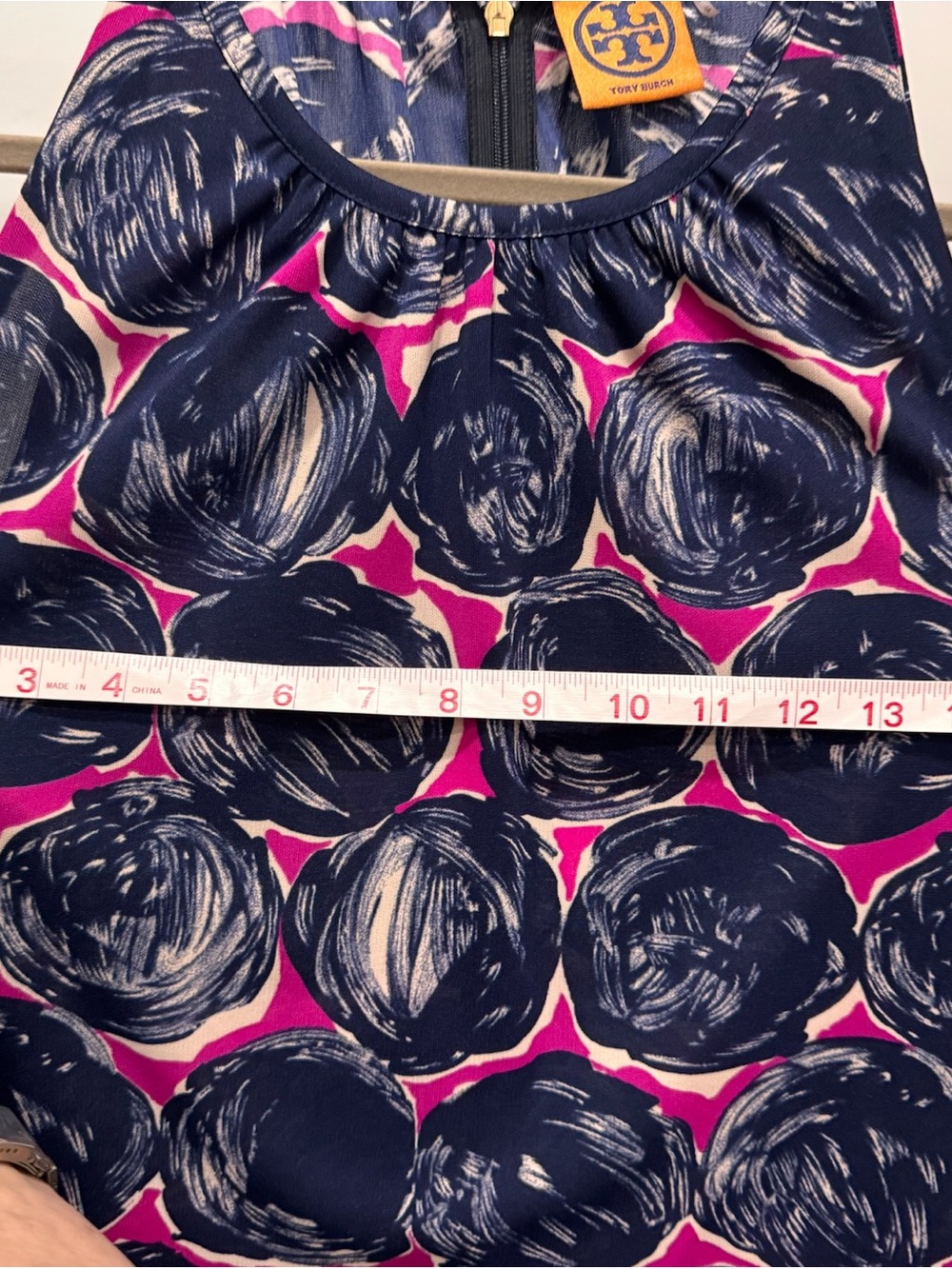 Tory Burch Flinnia Dress Pink Navy Abstract Print Shift Dress Size M - Picture 5 of 6
